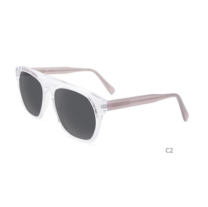 Double Bridge Transparent Lentes De Sol Trendy Custom Logo UV400 Mens Clear Injection Acetate Sunglasses