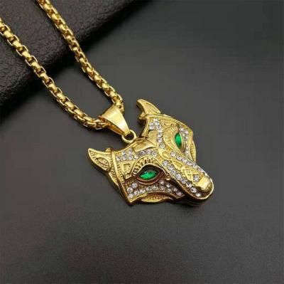 Hot Selling Nordic Viking Jewelry Stainless Steel Gold Plated and Diamond Celtic Wolf Head Pendant Spt2620