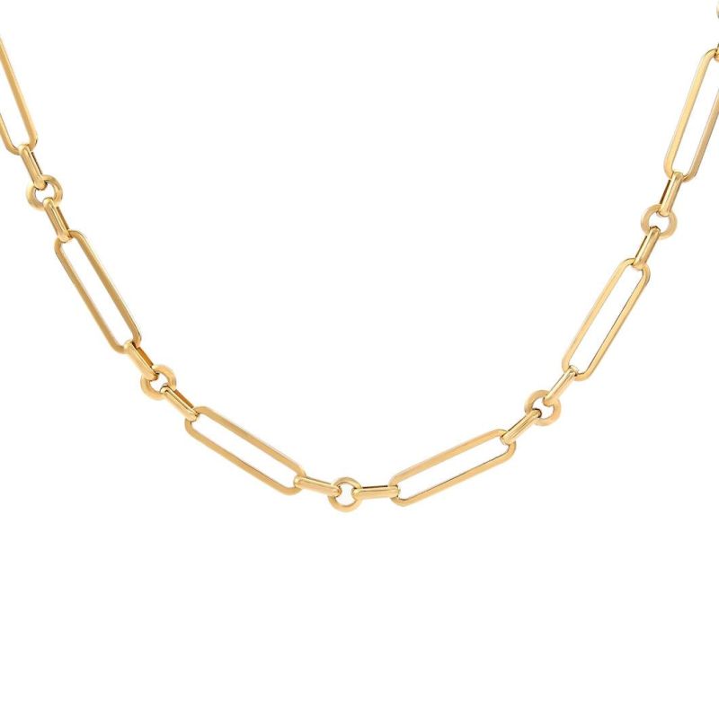 18K Gold Plated Stainless Steel 1: 1 Paper Clip Link Short Necklace for Girls