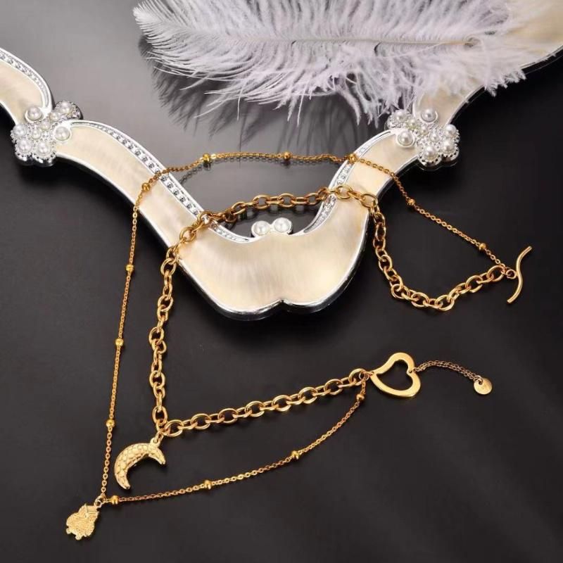 Jewelry Fashion Necklace Handcraft Design Gold Plated Stainless Steel Layered Neklaces with Pendant
