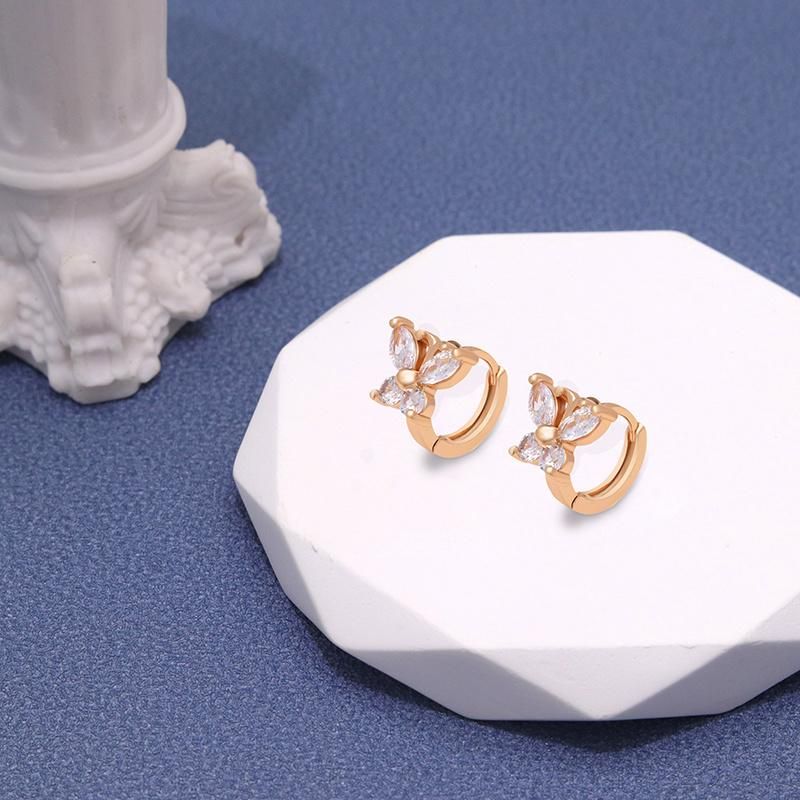 18K Gold Plated 3A CZ Hoop Diamond Butterfly Huggie Earring