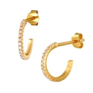 2021 New Creative Geometric Semi-Circle Diamond Ear Studs Gold Plated Fashion CZ Earrings for Women
