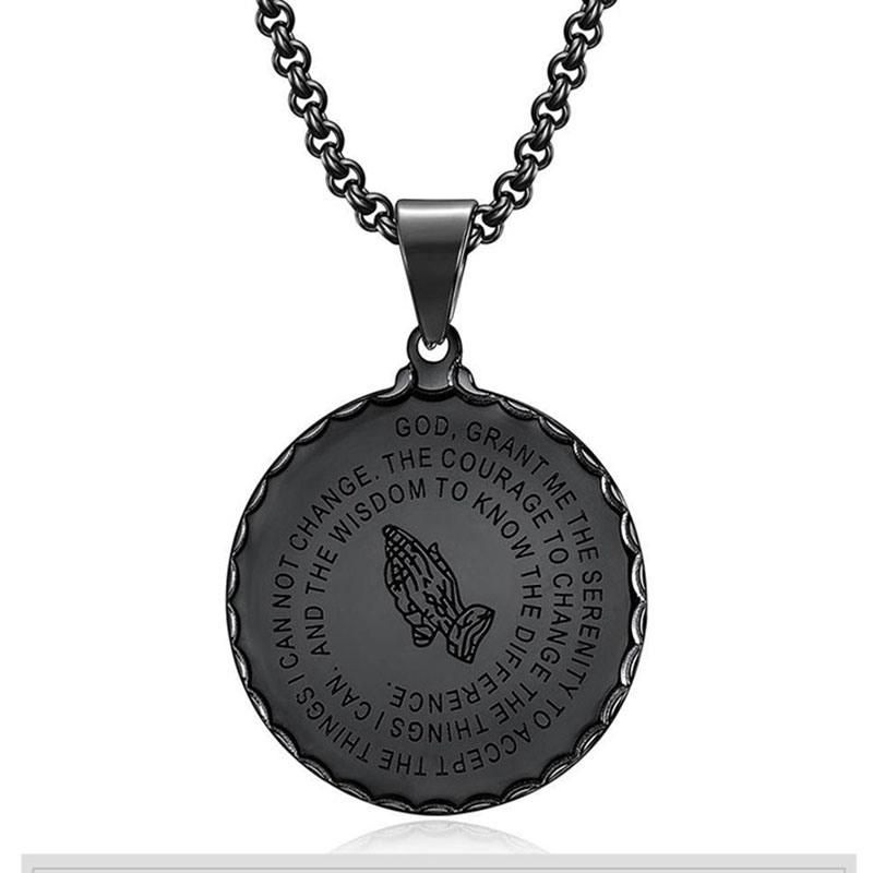 Titanium Steel Prayer Hand Medal Pendant Necklace Jewelry