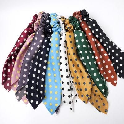 Fashion Girl Multi Print Elastic DOT Hair Scrunchies Hair Tie Long Scarf Scrunchies for Women