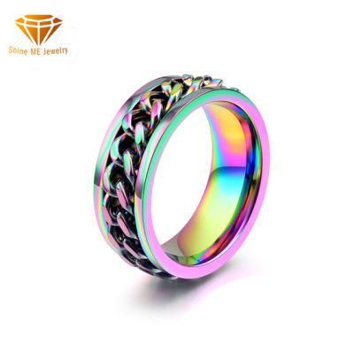 Fashion Jewelry Titanium Steel Color Chain Ring Rotating Chain Men&prime;s Ring Jewelry Wholesale SSR2111