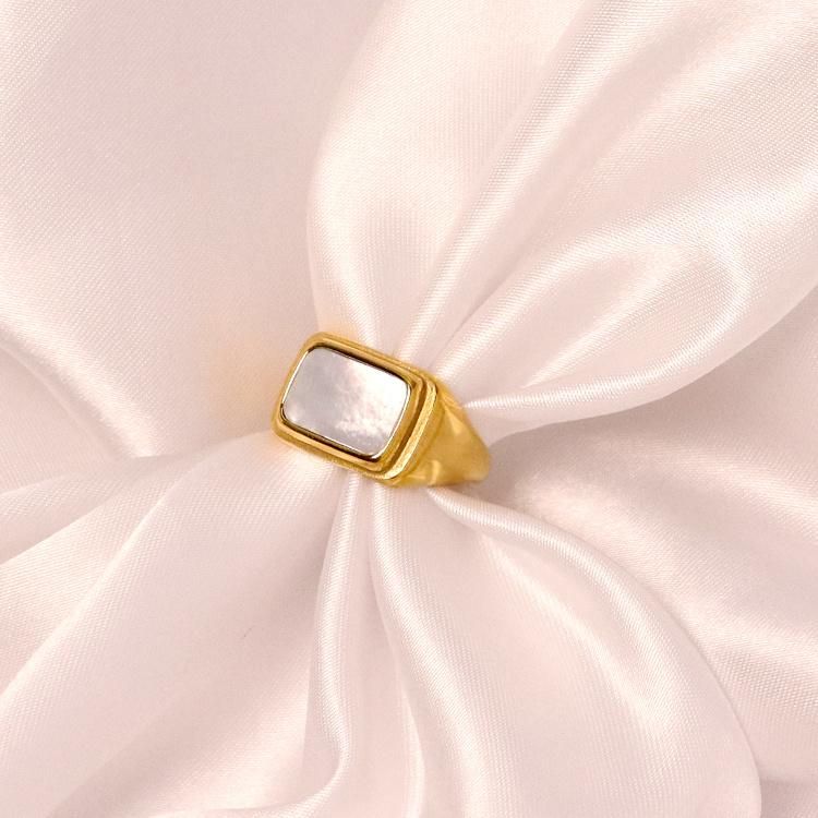 White Shell Gold Stainless Steel Hip Hop Geometric Gift Luxury Finger Plated Wedding Ring Jewelry Woman