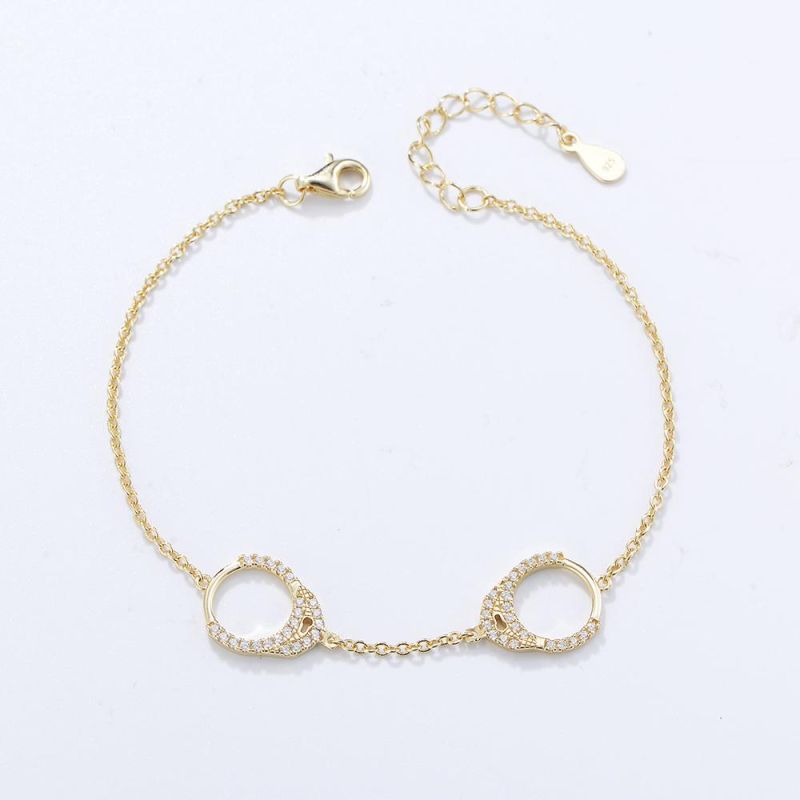 Handcuffs Bracelet Dainty White Cubic Zirconia Silver Couple Best Friend Gold Plated Design