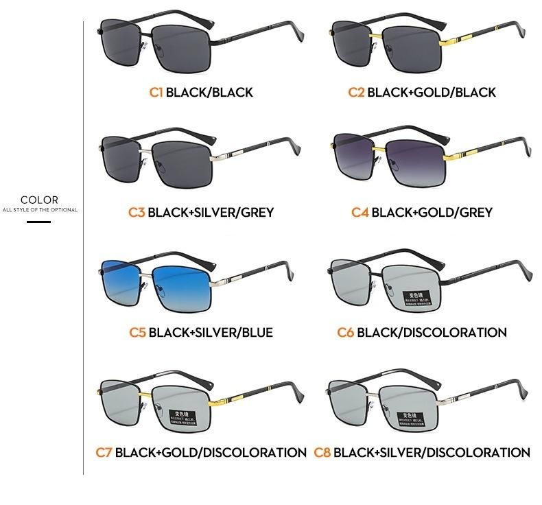 2022 Men′s Polarized Frame Metal Driving Mirror Color Changing Sunglasses