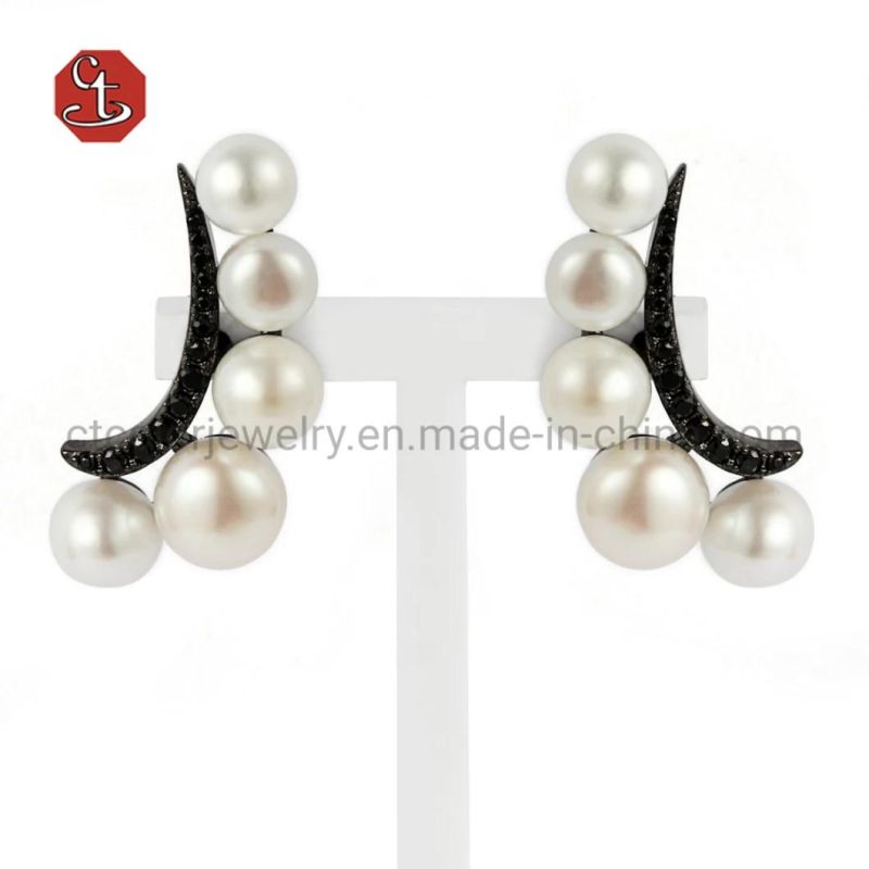 Fashion Jewelry 925 Sterling Silver Trendy Korean Style Wedding Rings for Women Pearl Zircon Opening Rings