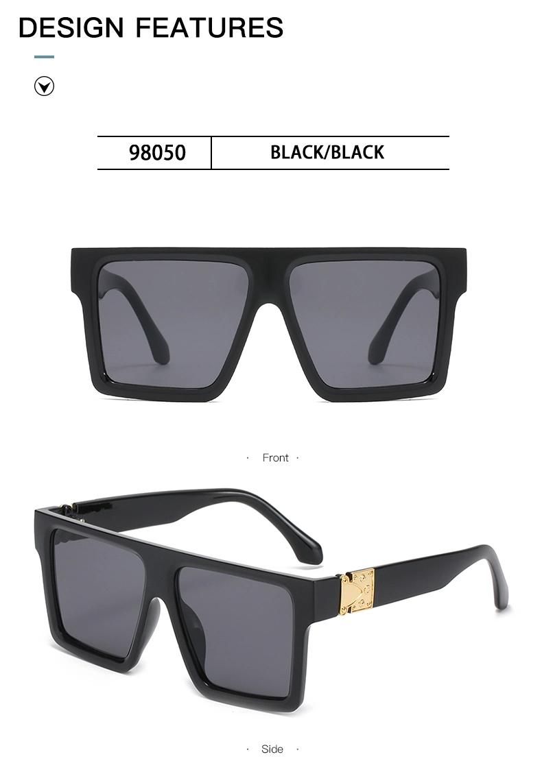 Fashion Sunglasses European and American Big Frame Sunglasses Retro Frame Long Face Sunglasses Women Bright Black Glasses