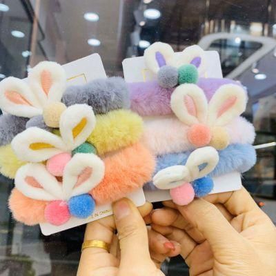 Macaron Plush Rabbit Scrunchies for Hair, Cute Bunny Scrunchies Fur Hair Scrunchies
