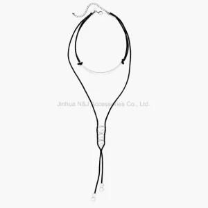 Fashion Sexy Women Design Leather Necklaces Exquisite Metal Round Accessory Maxi Long Statement Necklace