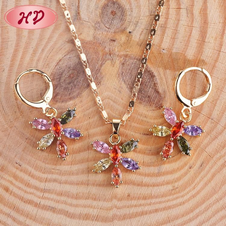 Fashion Wedding Gold Plated Alloy Silver Ring Necklace Earring Jewelry Set with Crystal CZ Pearl