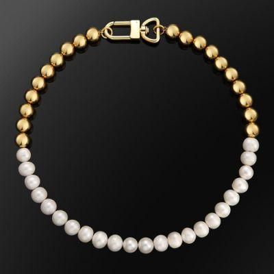 10mm Freshwater Mens Pearl Necklace 18K Gold Ins Trend Stainless Steel Jewelry Accessories Wholesale