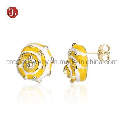 Fashion Jewelry Gold Plated Earring Yellow Enamel 925 Sterling Silver Stud Earrings