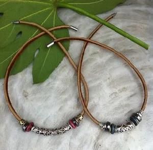 Handmade Wood Bead Leather Necklace Set (HW128)