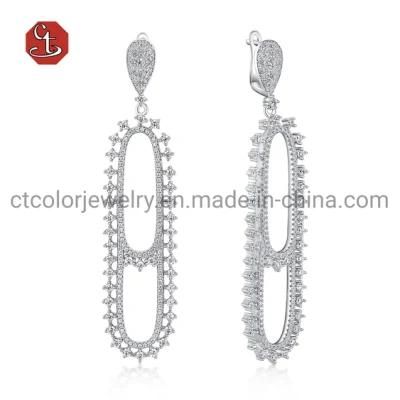 Fashion Jewelry Trendy 925 Sterling Silver CZ pave Prong Dangle Earrings
