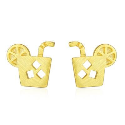 Summer Lemon Tea Design Sterling Silver Ear Stud