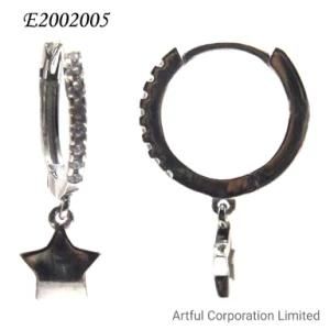 Hoop Earring with Star in Rhodium Plated Earring
