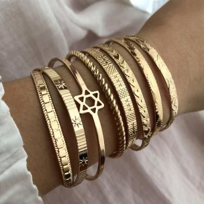 Portable Wholesale Factory Spot Affordable Price Luxury Ladies Bangles Gold Multi-Combination Set Metal Couples Bracelet