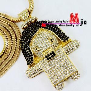 Hip Hop Large Black White Angle CZ Necklace 36&quot;Gold Chain Bling (MJ97)