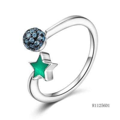 Hot Sale Star Design Silver with CZ Enamel Open Ring