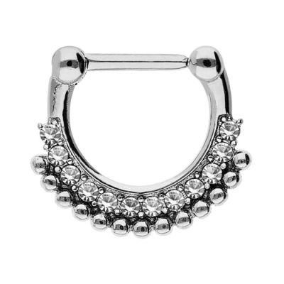 316L Surgical Steel Septum Clicker Nose Ring Body Piercing with Crystals and Balls