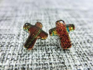 Fashion Silver Jewelry Earrings with Dichroic Cabochons