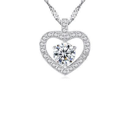 Vintage Luxury S925 Sterling Silver Hinge Chain Heart Shape CZ Necklace