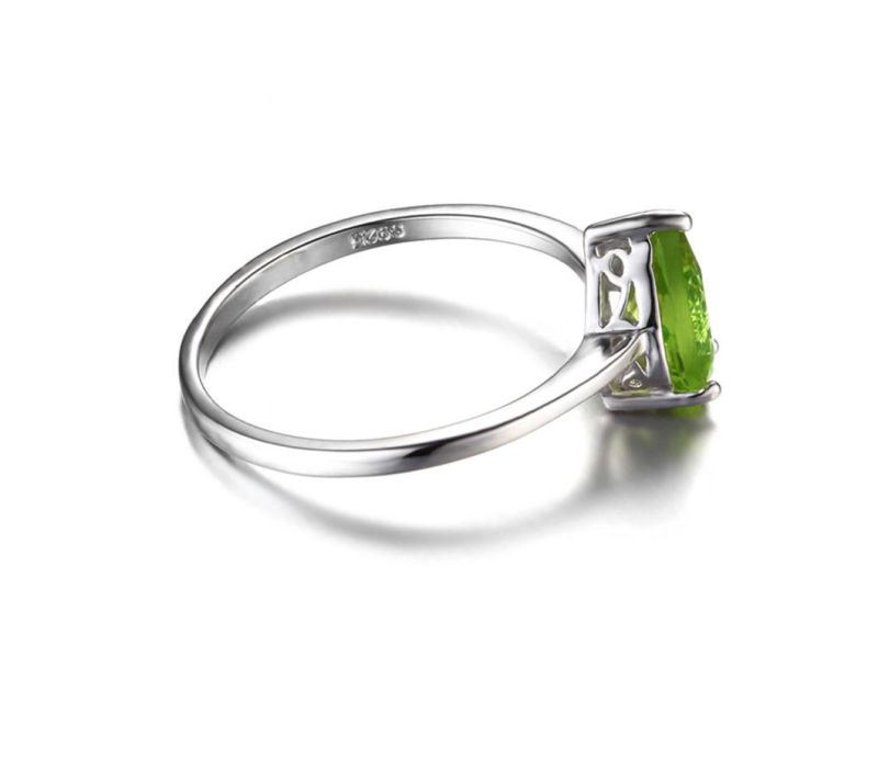 Classic Genuine Peridot Solitaire Engagement Ring 925 Sterling Silver Jewelry for Wedding