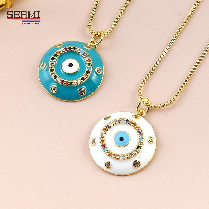 Gold Plated Zircon Pendant Colorful Drop Oil Devil′s Eye Necklace