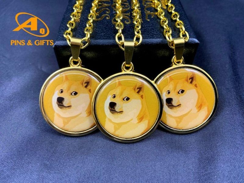 China Products/Suppliers. Handmade Moon Shaped Long Multilayer Pendants Dogecoin Fashion Charm Gold Plated Choker Doge Coin Necklace
