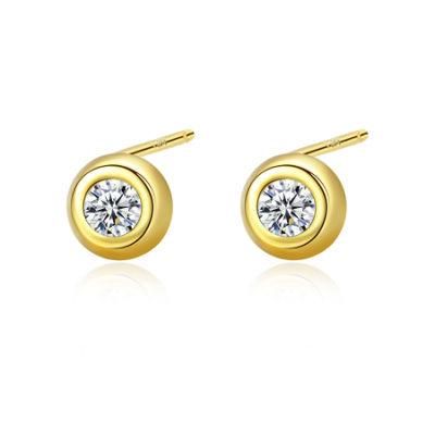 Fashion Jewelry Round Silver Earring Stud with Ctystal Stones