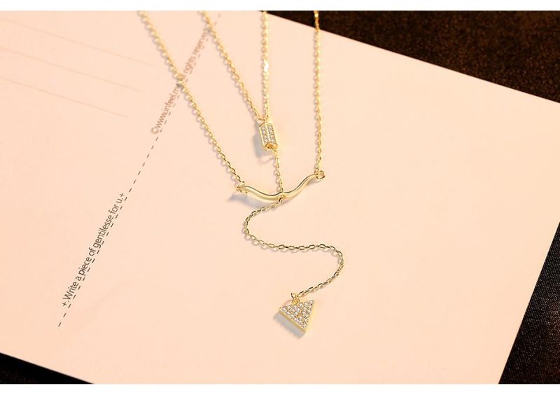 Double Layer Chains 925 Sterling Silver Czs Pendant Necklace