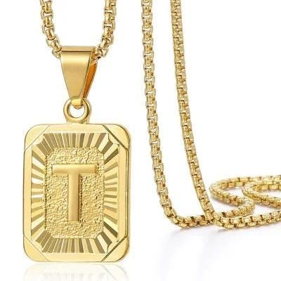 2022 Initial a-Z Letter Pendant Necklace Mens Womens Capital Letter Yellow Gold Plated Stainless Steel Box Chain