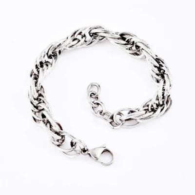 Custom Stainless Steel Sliver Gold Plated Fashion Rope Embossing Jewellery Titanium Steel Link Chain Men Bracelet