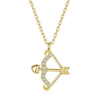 925 Sterling Silver Pendant Gold Plated Arrow Love with Zircon Clavicle Chain Necklace Women Trendy Jewelry