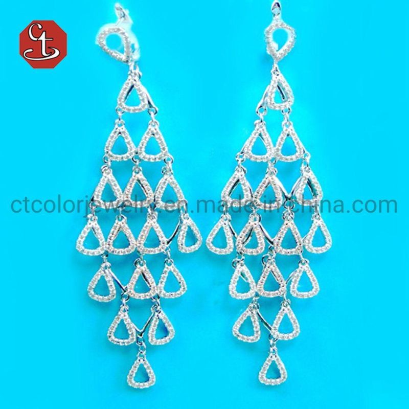 Hot Sale Rhodium Plated 925 Sterling Silver Fine Jewelry Interlocking Round Circle Micro Pave CZ Dangle Earrings
