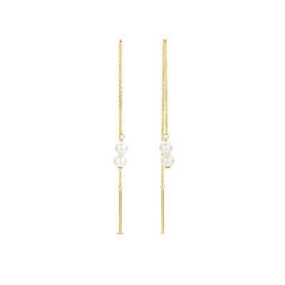 Customization Jewelry Minimalist 9K 14K 18K Solid Gold Natural Freshwater Fresh Water Pearl Drop Needle and Thread Earrings