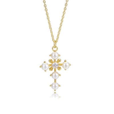 High Quality Elegant Design Cross Shell Pearl Pendant Necklace