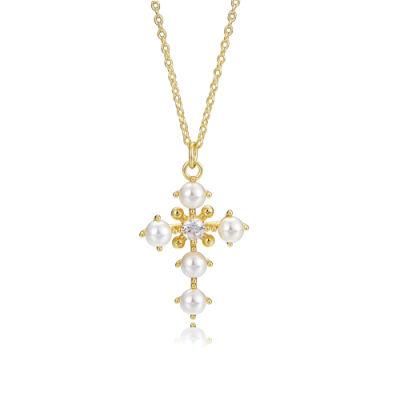High Quality Elegant Design Cross Shell Pearl Pendant Necklace