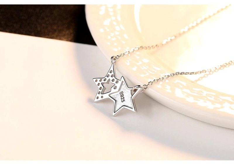 Inlaid Zircon Necklace Girl′ S Gift Double Lucky Star Necklace