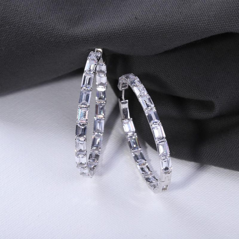 925 Sterling Silver Earrings Hoop Huggie with Cubic Zirconia Stone Customized Jewelry