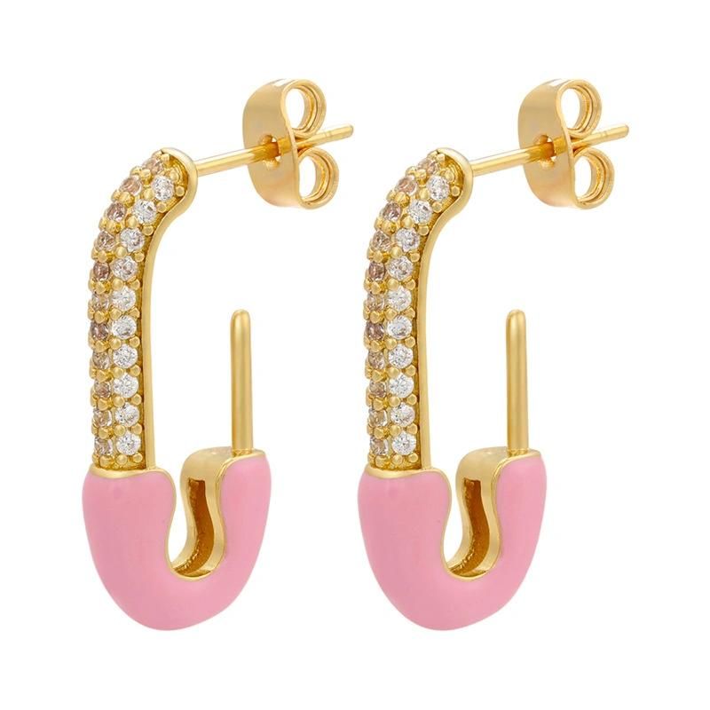 2022 Best Selling 18K Gold Plated Bling Rhinestone Crystal Paperclip Hoop Earrings Drop Oil Geometric Stud Earring