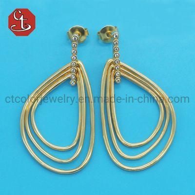 European and American Hot Sales Style &amp; Few Bazel CZ Triangle Drop Dangle Earrings Brass &amp; Silver Jewelry