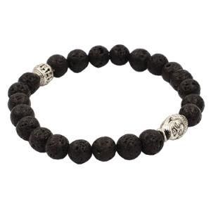 Natural Stones Buddha Head Bracelet with Silver&Gold Lava Stone Beads Couple Bracelets for Men