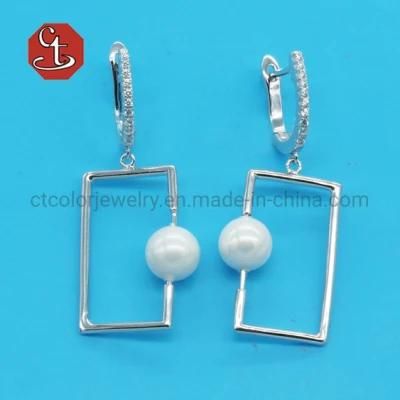 Trendy Geometric Pearl Rectangle Shaped Metal Earrings Minimalist Earrings Jewelry