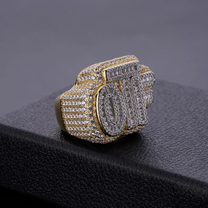 Wholesale Rapper Hip Hop Punky Two Tone Color Iced out CZ Baguette Letter Ring