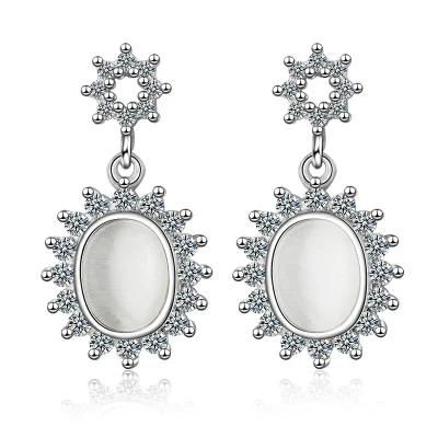 Fashion Opal Brass Flower Fill Zircon Stud Earring