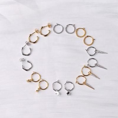 Fashion Simple C-Shaped Star and Moon Twist Earrings Jewelry